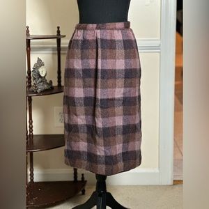 High Waist Slim Fit Midi Plaid Wool Skirts